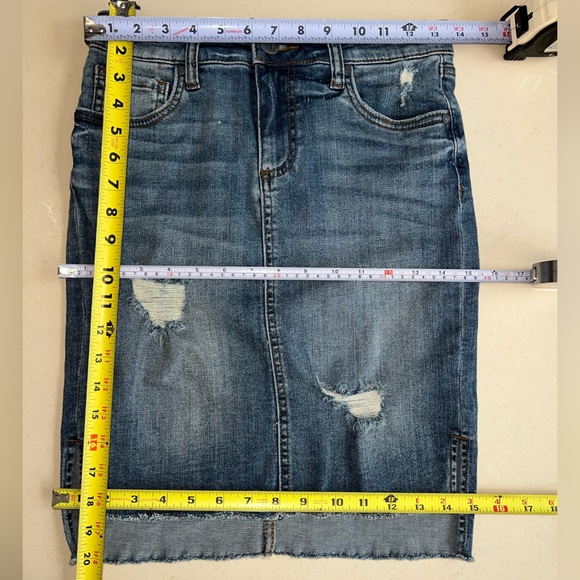 KUT from the Kloth Connie Skirt High Low Fray Hem Denim Jean Skirt Size 00 - Picture 5 of 16